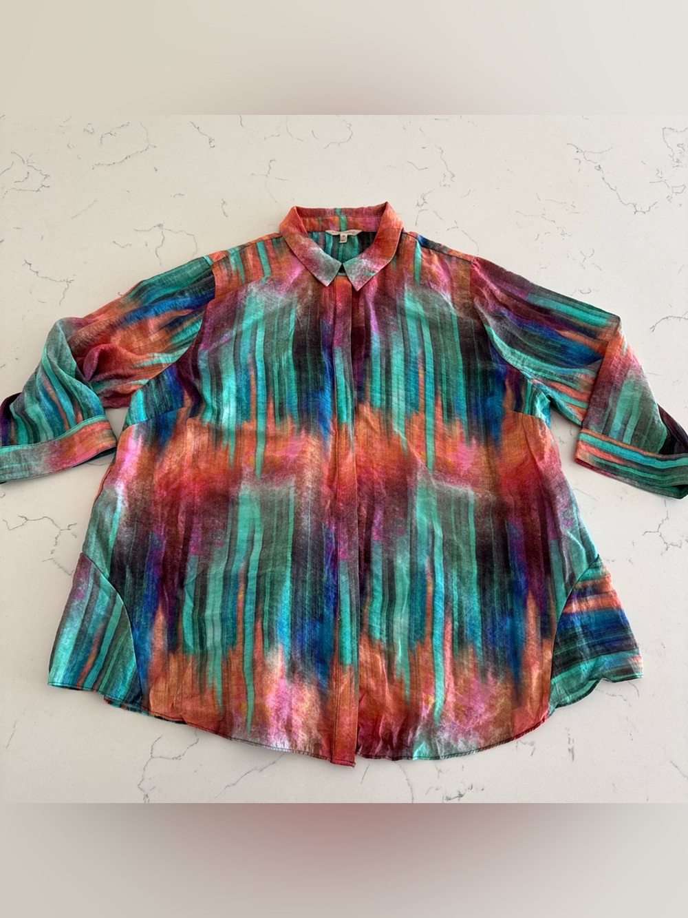 Soft Surrounding Women’s Colorful Blouse Shirt Short Sleeve Button-up